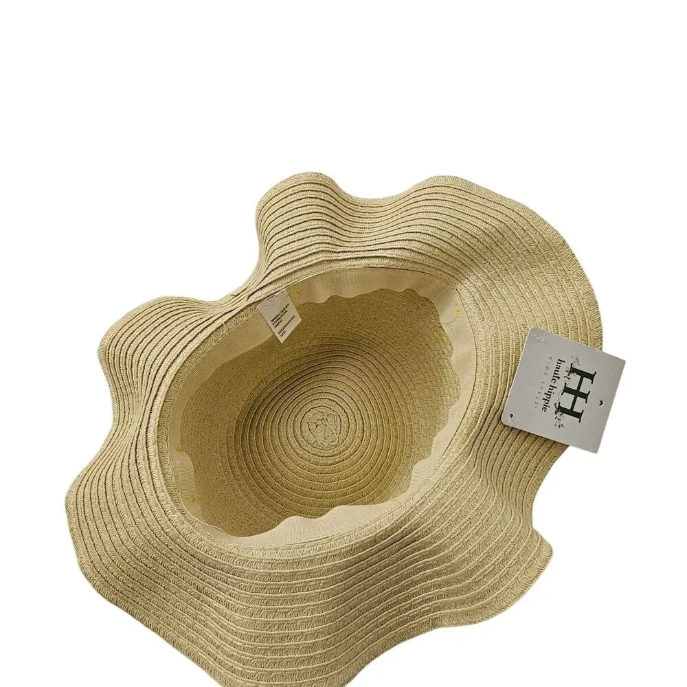 Haute Hippie Kids Style Straw Hat Yellow Tie Knot Accent One Size  Beach‎ NWT